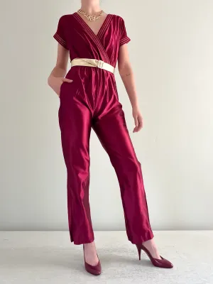 Amazing 1980's Disco Burgundy and Gold Jumpsuit  / Sz XS