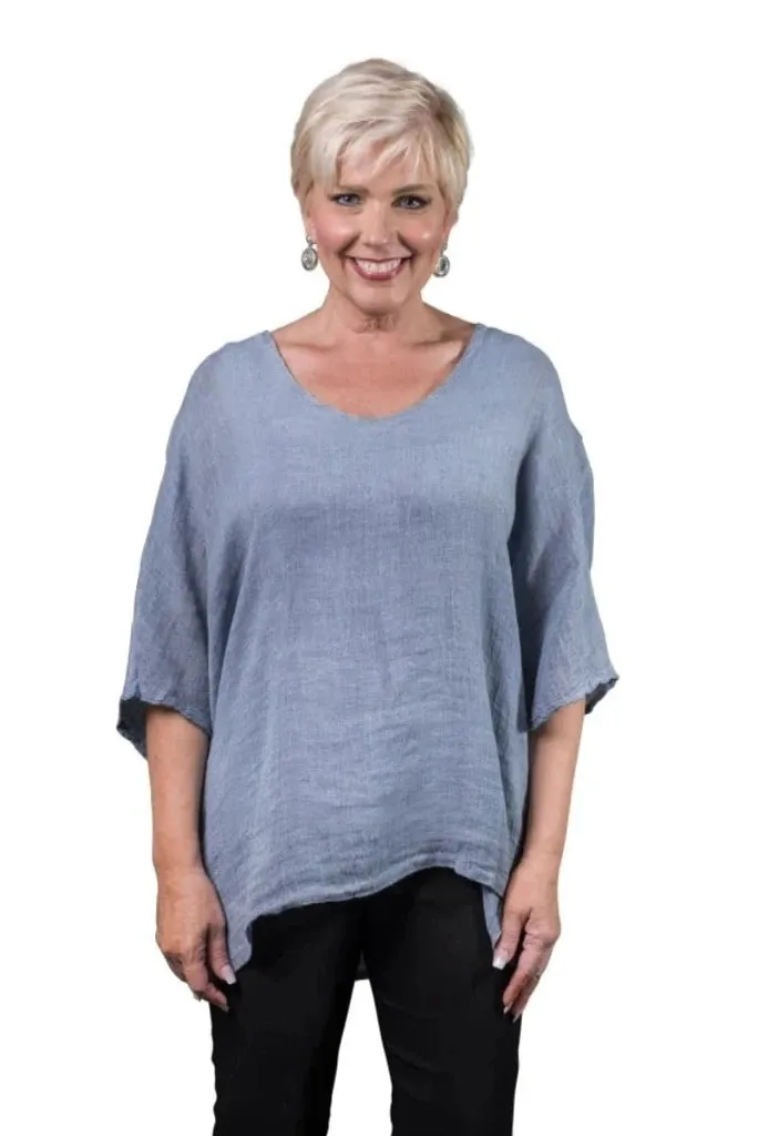 Anastasia Linen Top - Navy Enzyme