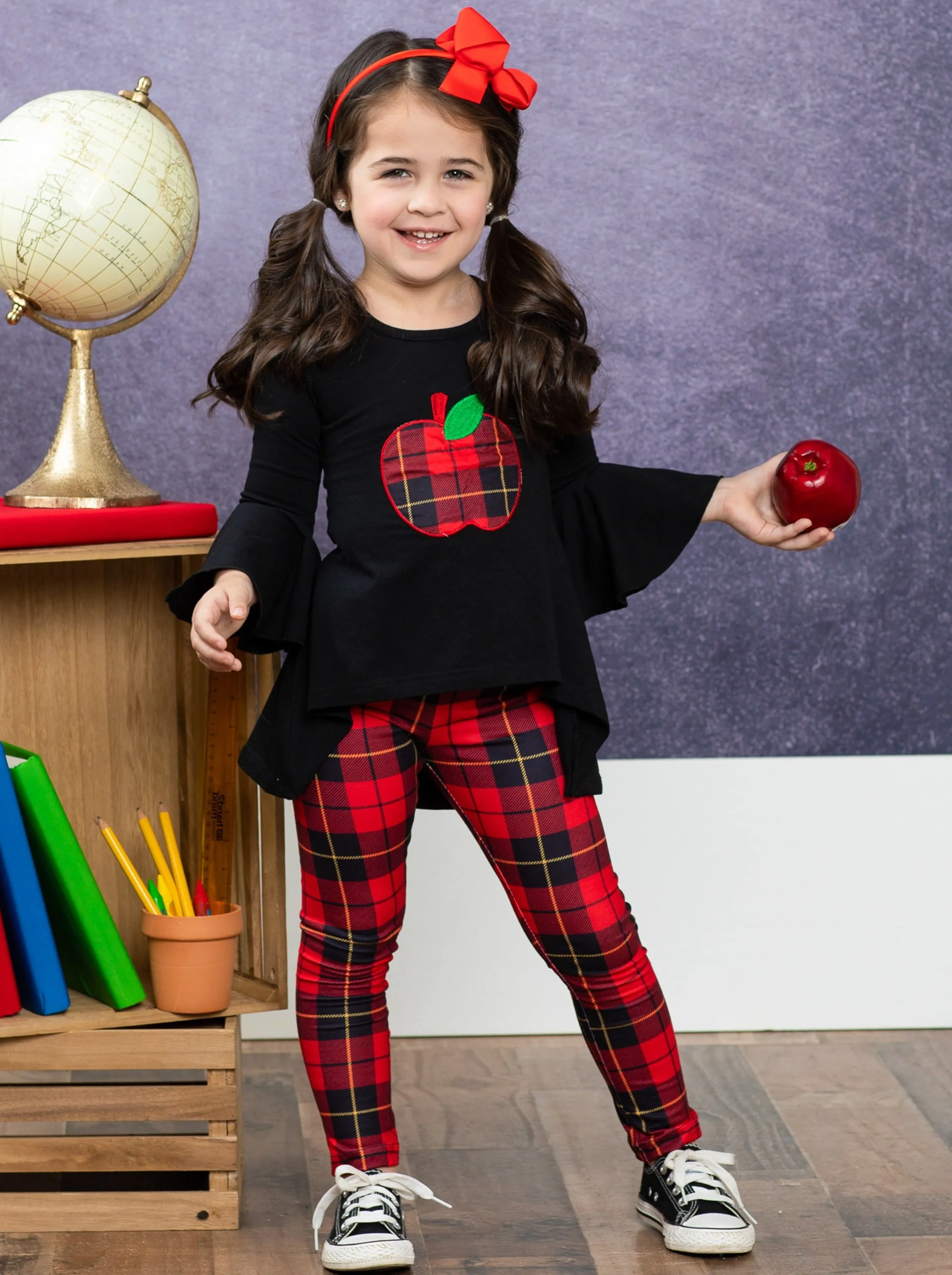 Apple Princess Plaid Legging Set