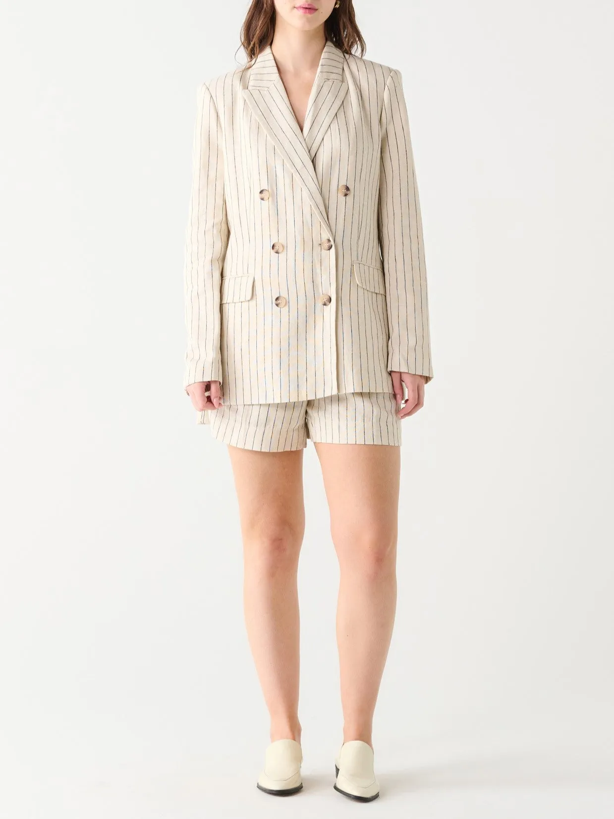 BLACK TAPE Linen Pinstripe Double Breasted Blazer