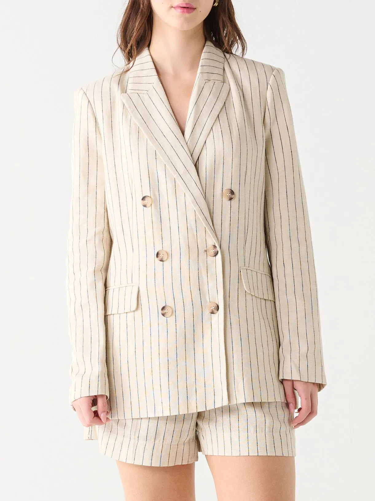 BLACK TAPE Linen Pinstripe Double Breasted Blazer