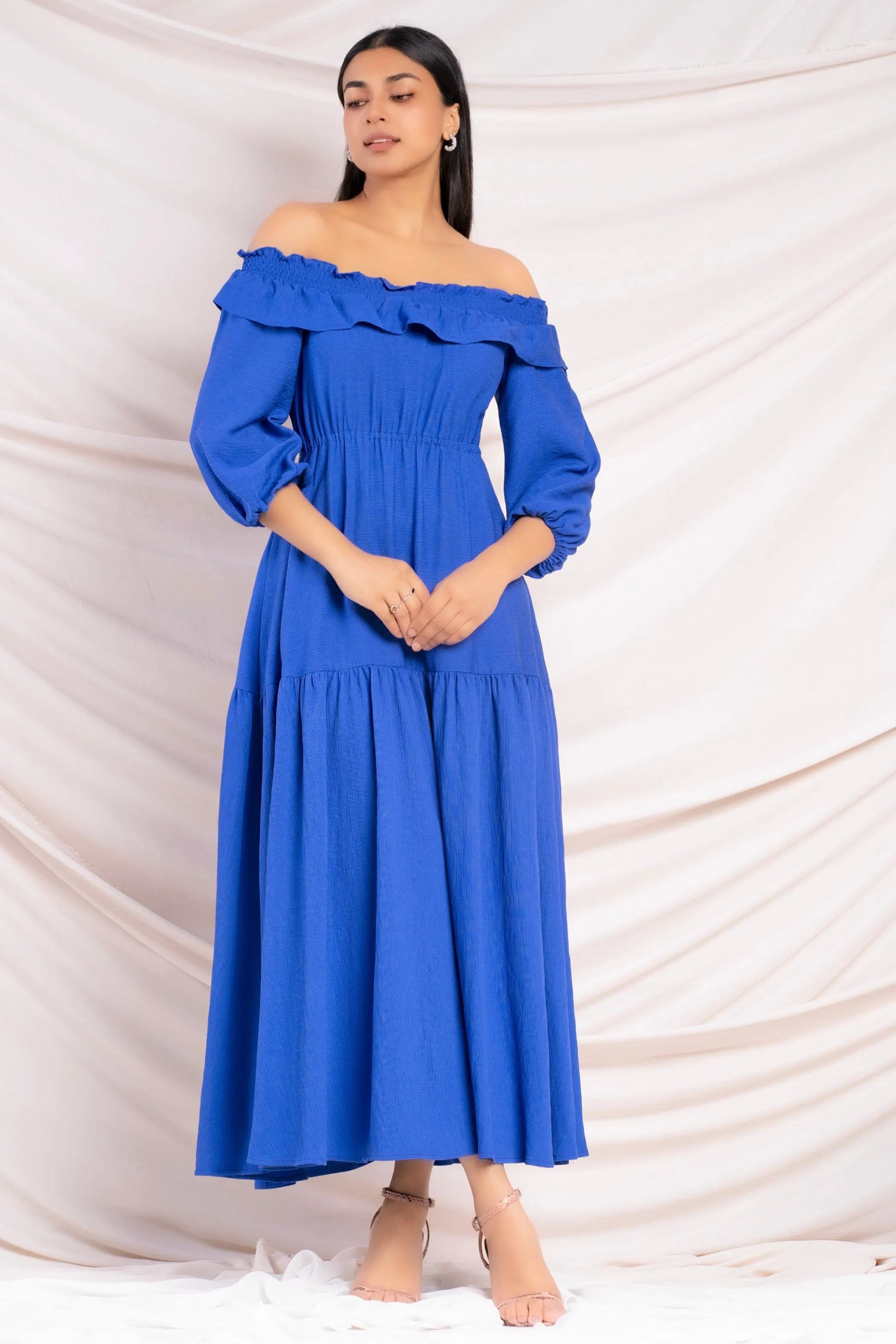 Blue Off Shoulder Maxi Dress