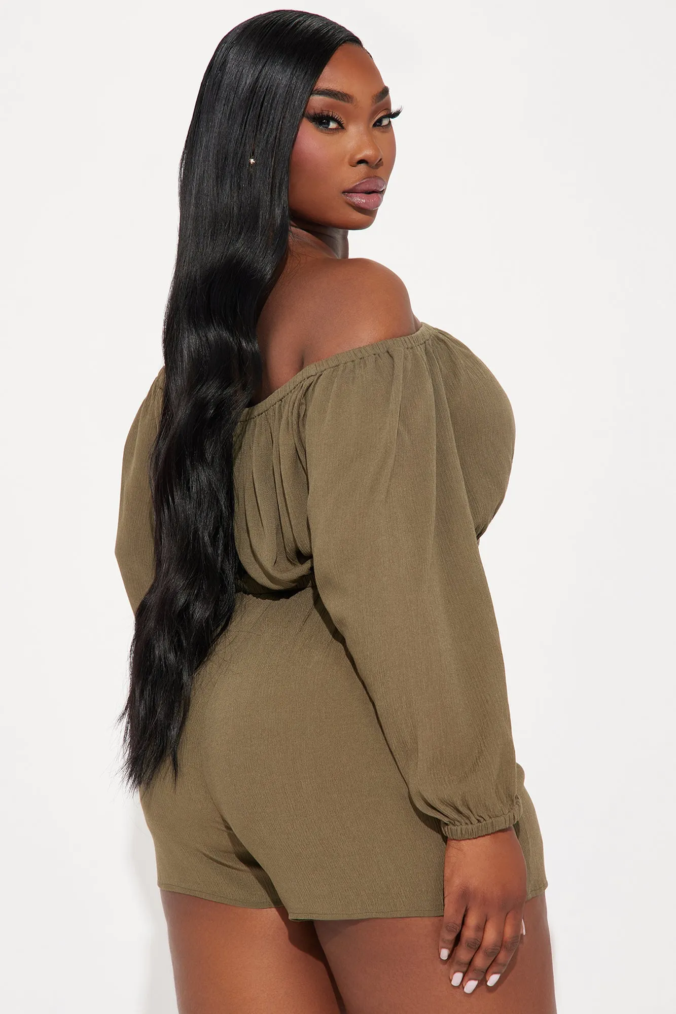 Breezy Paradise Linen Off Shoulder Cover Up Shorts Set - Olive