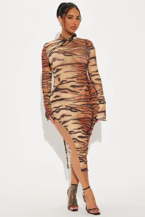 Can't Touch This Mesh Midi Dress - Brown/combo