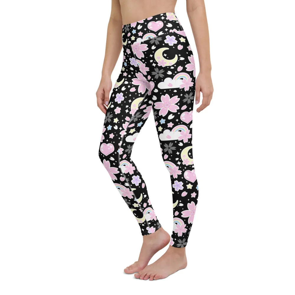 Cherry Blossom Dreams Black Yoga Leggings