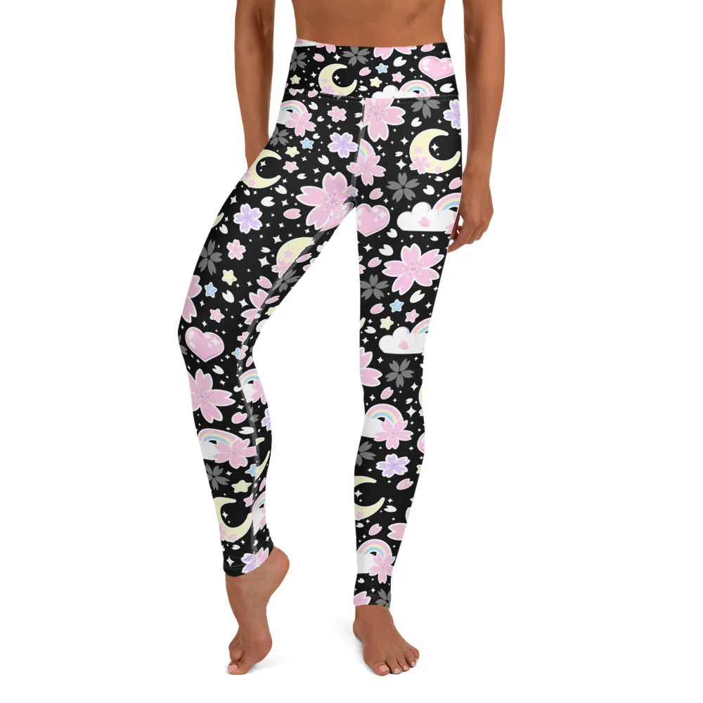 Cherry Blossom Dreams Black Yoga Leggings