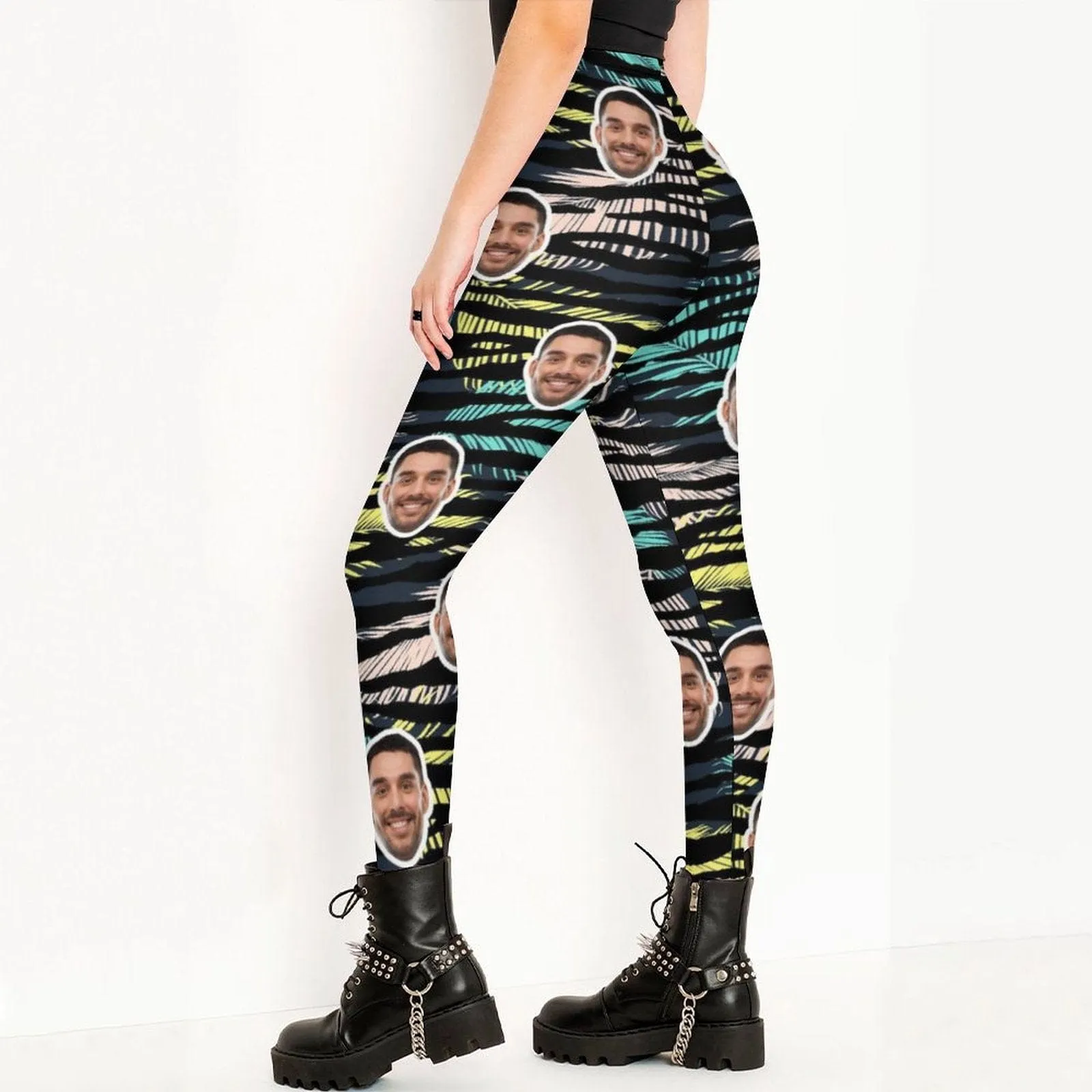 Custom Face Tropical Stripes Leggings Design Your Own Leggings