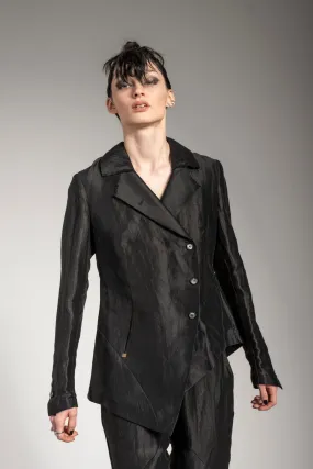 eigensinnig wien | Stein | Asymmetrischer Designer Blazer für Damen aus Leinen in Schwarz