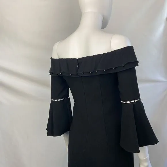 ElieTahari NWT Black Bell Sleeve Off Shoulder Dress