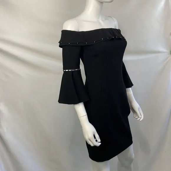 ElieTahari NWT Black Bell Sleeve Off Shoulder Dress