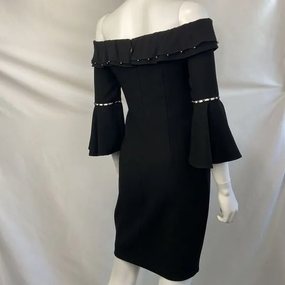 ElieTahari NWT Black Bell Sleeve Off Shoulder Dress