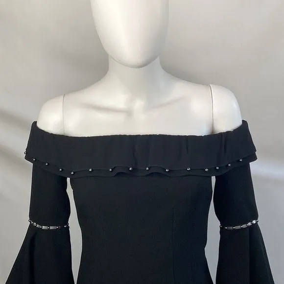 ElieTahari NWT Black Bell Sleeve Off Shoulder Dress