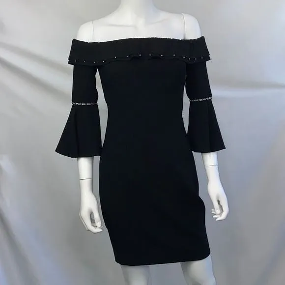 ElieTahari NWT Black Bell Sleeve Off Shoulder Dress