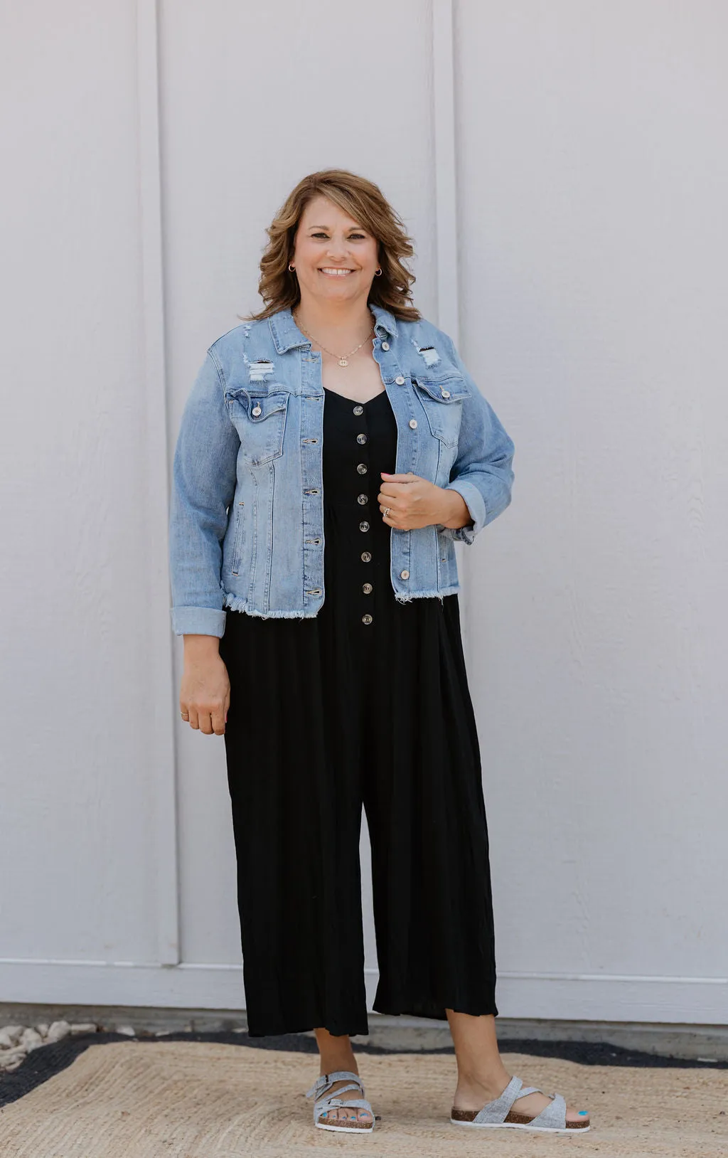 EMRY CURVY BLACK BUTTON DOWN JUMPSUIT