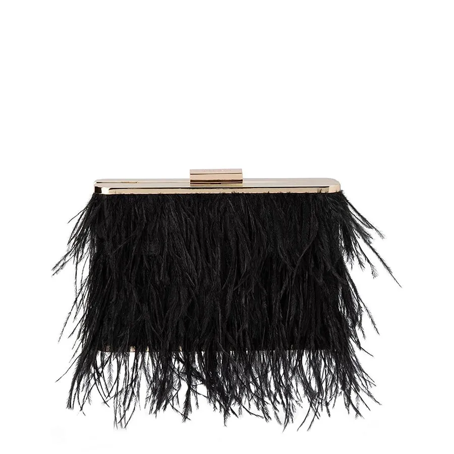 ESTELLE FEATHER CLUTCH - BLACK