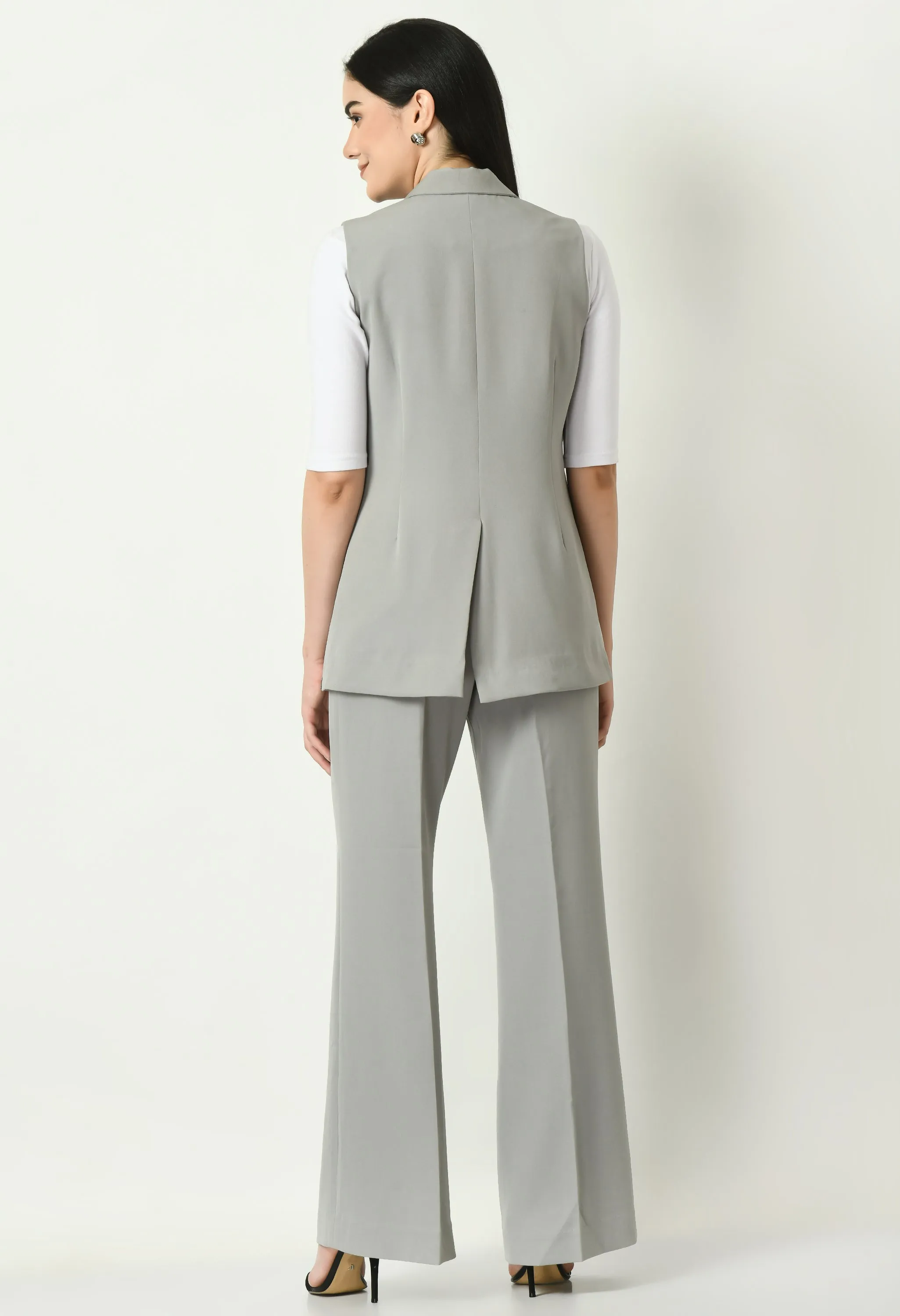 Exude Aspiration Sleeveless Blazer with Bootcut Trousers (Grey)