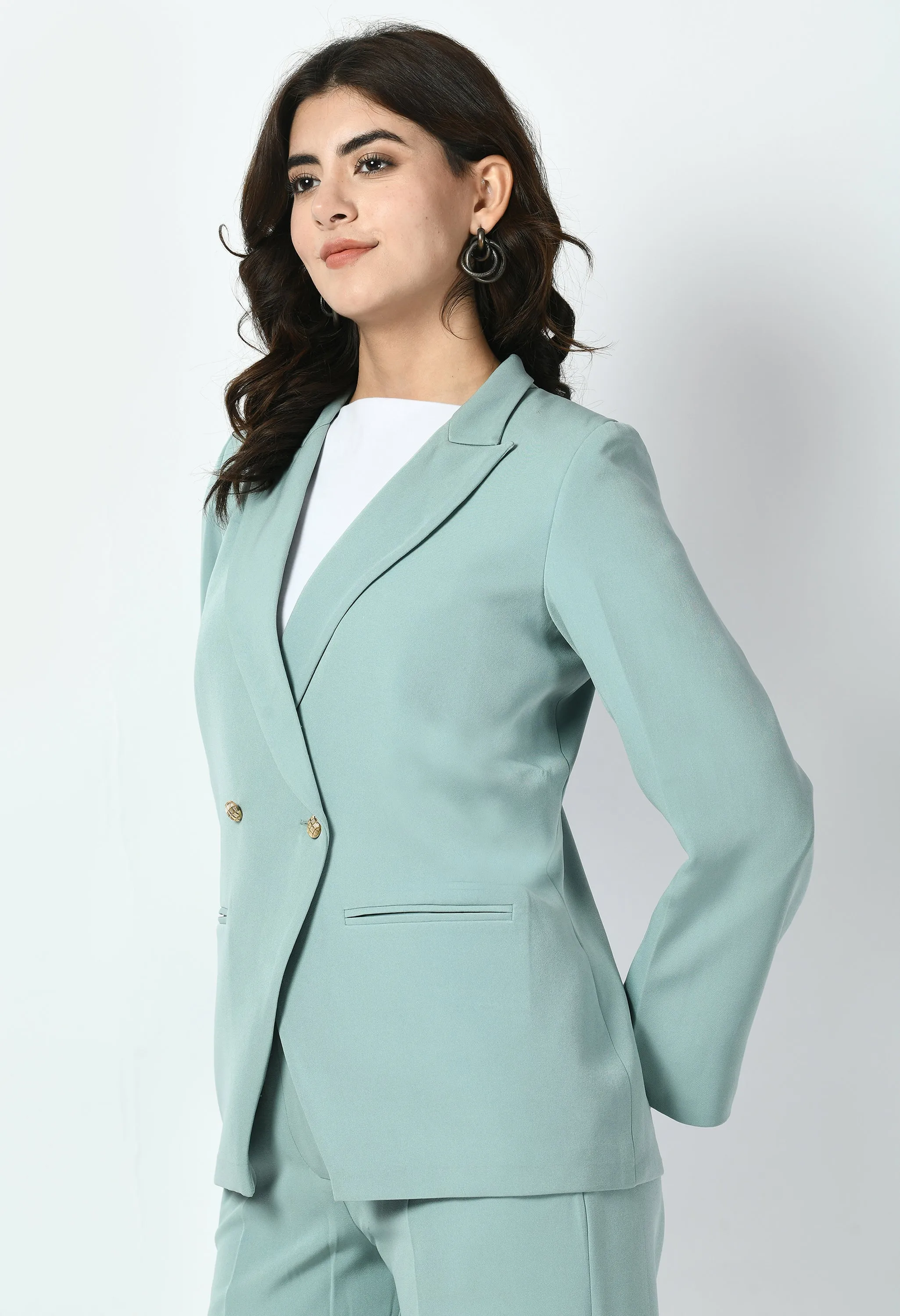 Exude Dominance Solid Formal Blazer (Cyan Blue)