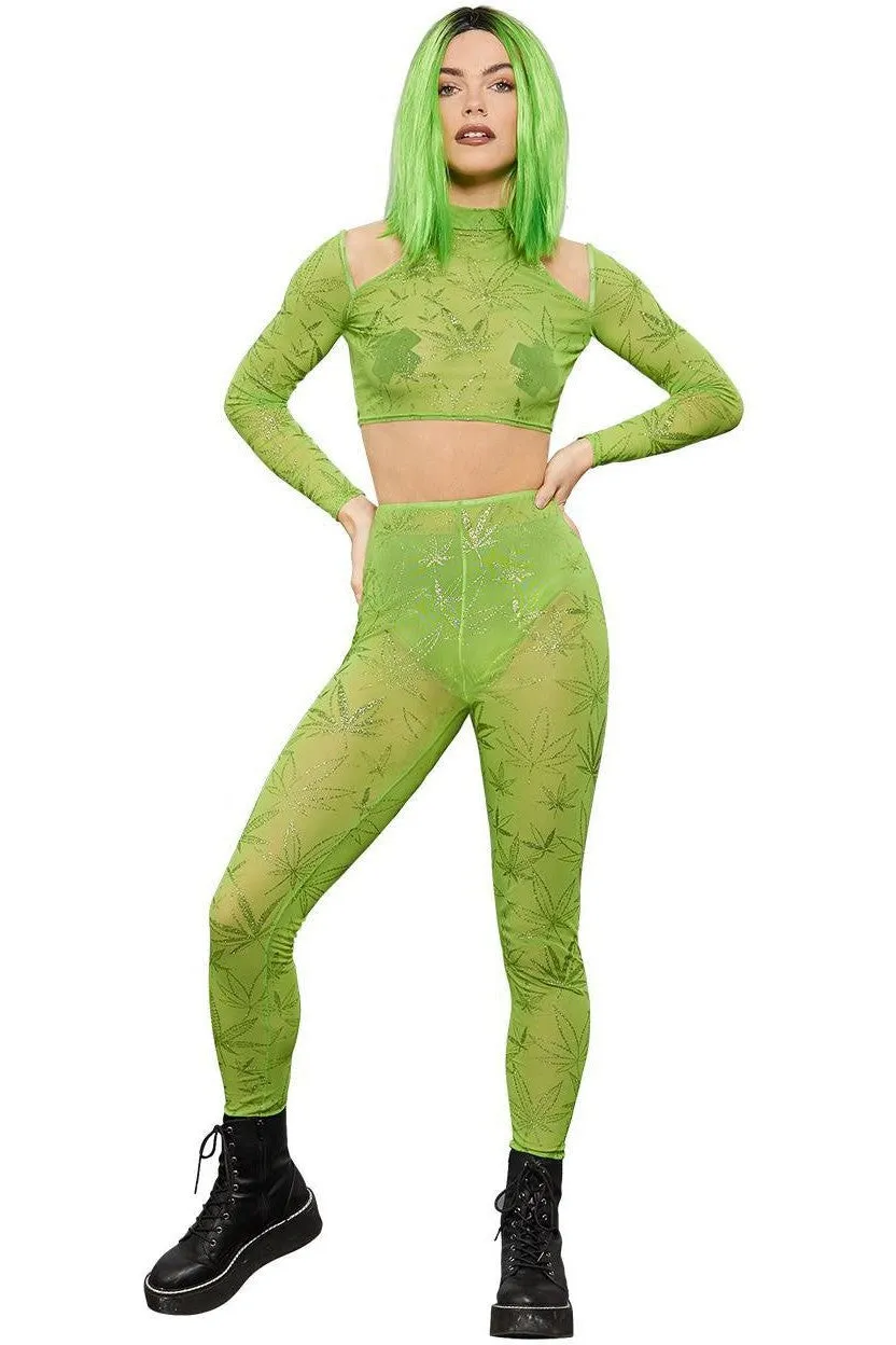 Fever Cannabis Sheer Crop Top Leggings