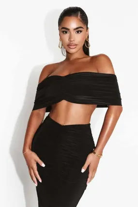 Go Off-Shoulder Ruched Crop Top