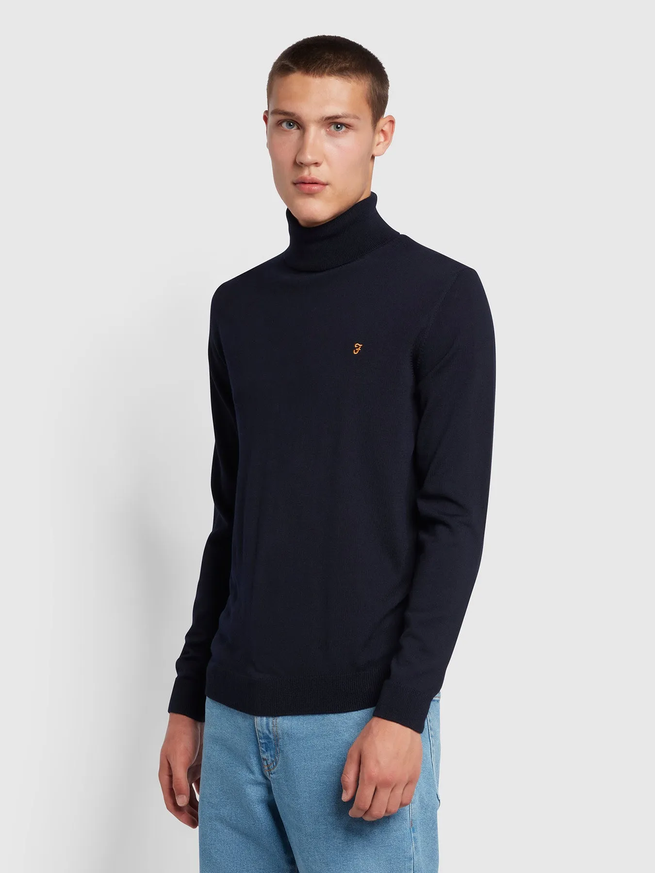 Gosforth Slim Fit Roll Neck Jumper In True Navy