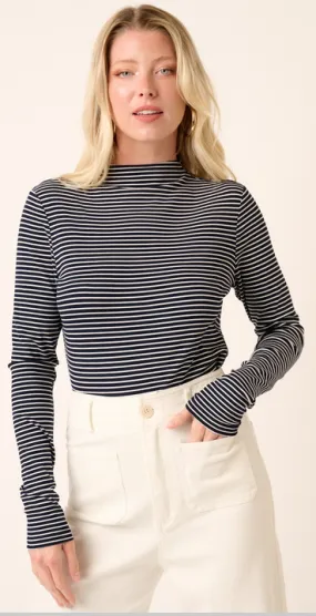 Harmony Striped Mock Neck Top in Navy