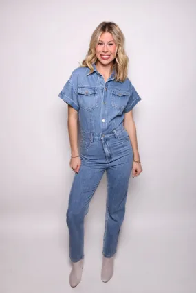 Headed to Broadway Denim Jumpsuit