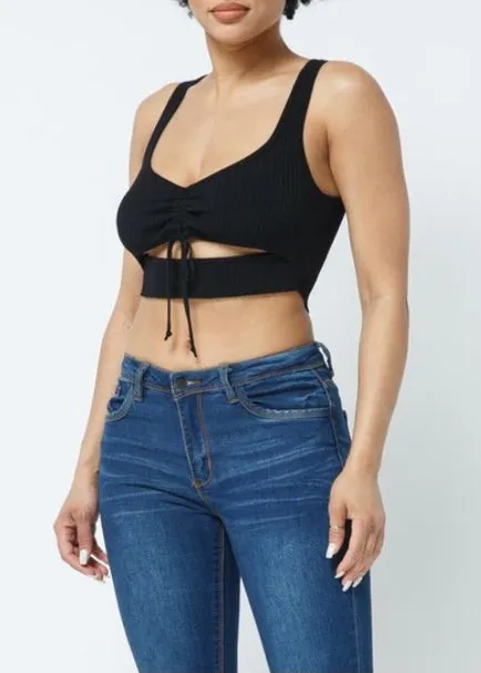 Hera Collection String Up Open Front Crop Top (Black) 22475