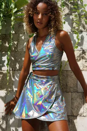 Holographic Crop Top Skirt Set