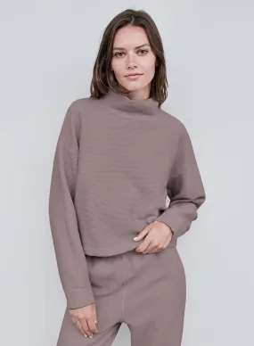 Horizontal Rib Mock Neck Pullover in Walnut