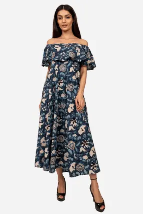 Indigo off shoulder dress