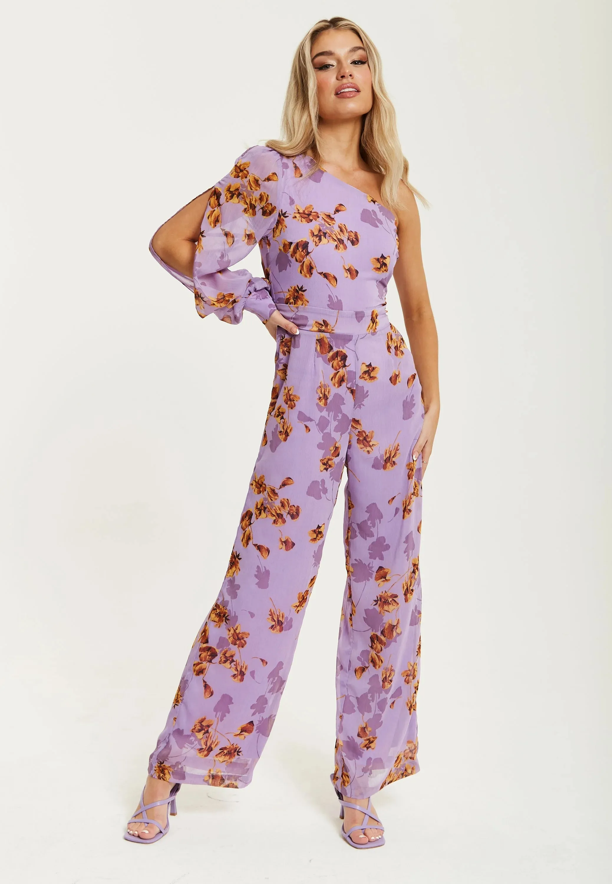 Liquorish Purple Floral Asymmetrical Jumpsuit