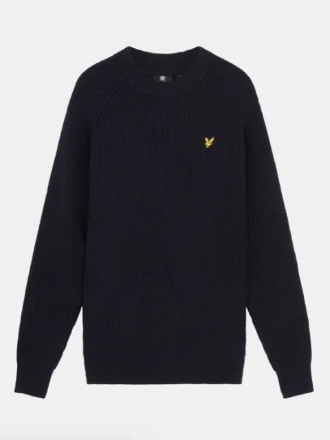 Lyle & Scott Shaker Stitch Mock Neck Jumper/Dark Navy - AW23 SALE