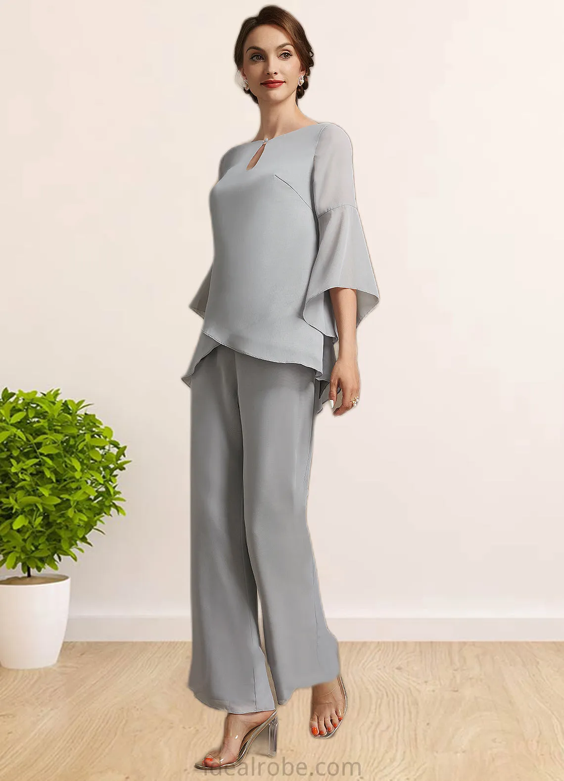 Matilda Jumpsuit/Pantsuit Scoop Neck Ankle-Length Chiffon Mother of the Bride Dress STK126P0014958