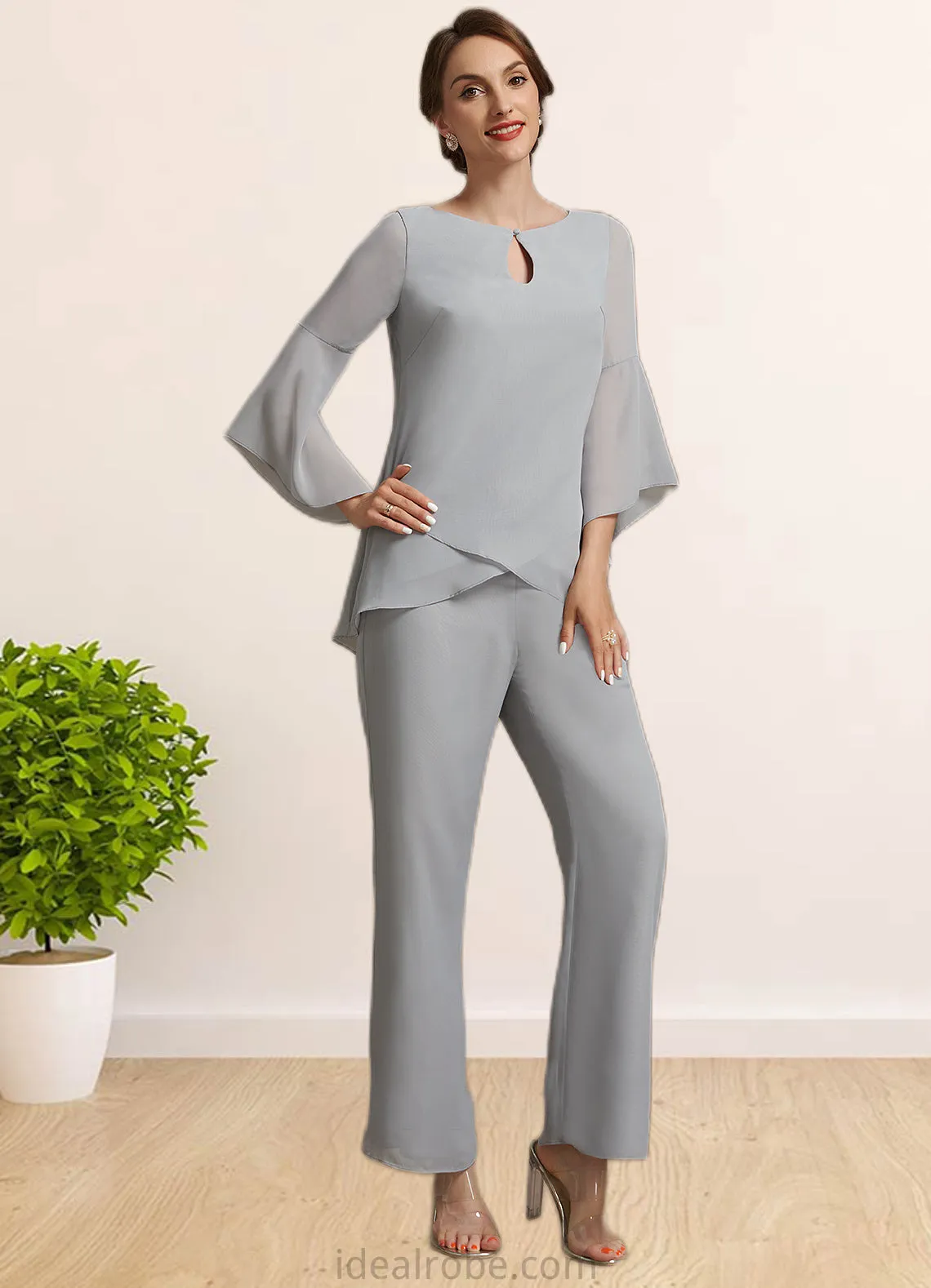 Matilda Jumpsuit/Pantsuit Scoop Neck Ankle-Length Chiffon Mother of the Bride Dress STK126P0014958