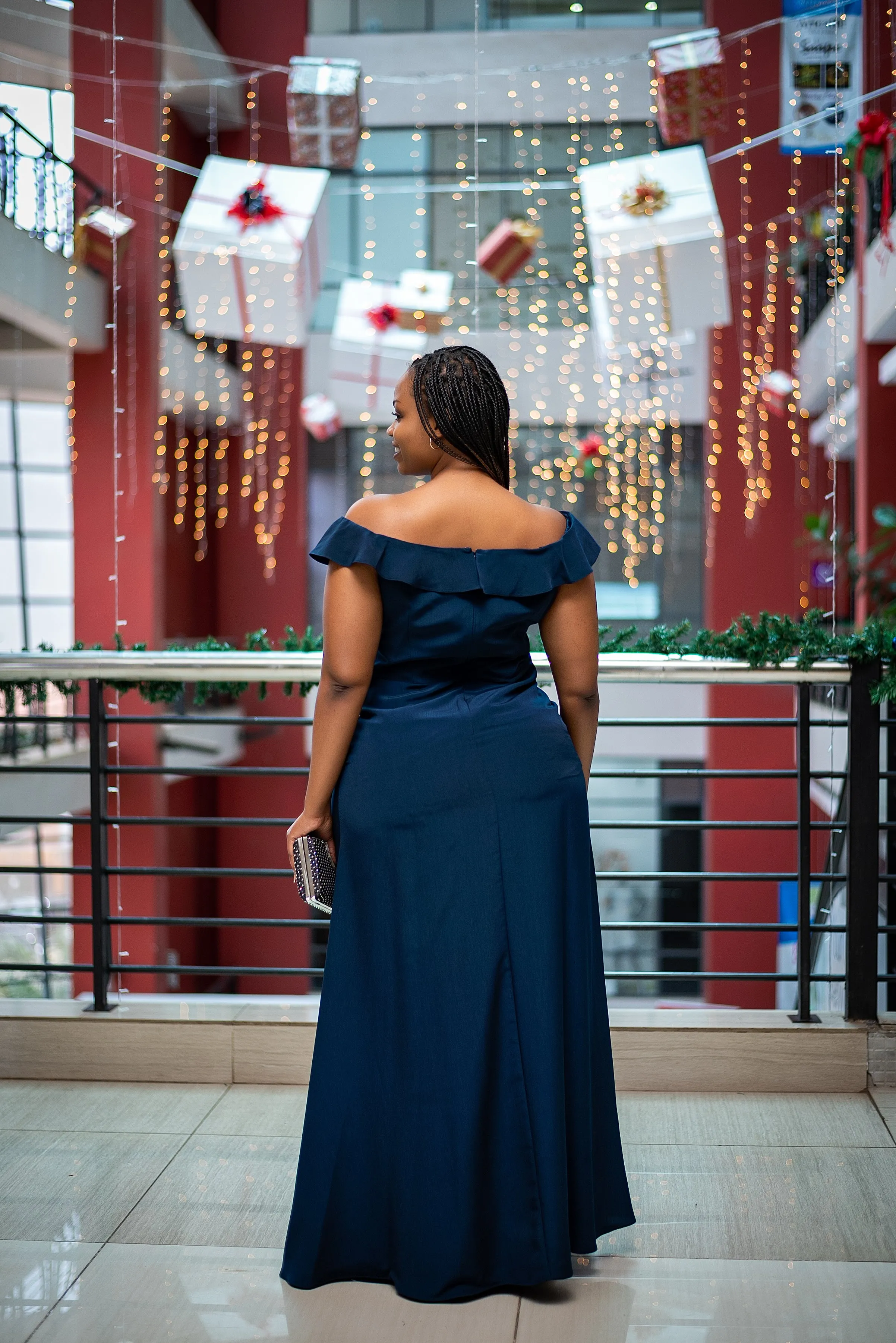 Navy off shoulder long dress