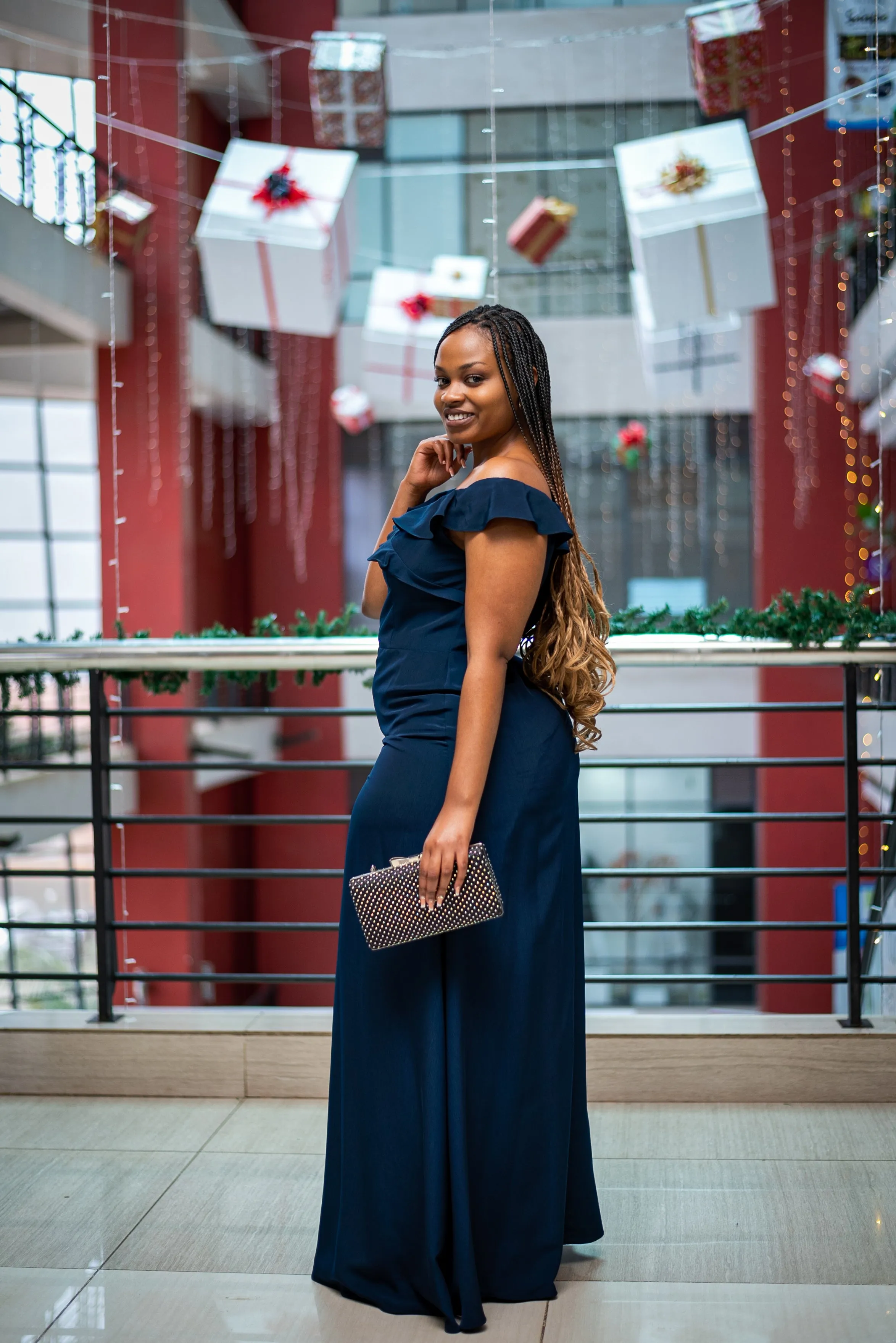 Navy off shoulder long dress