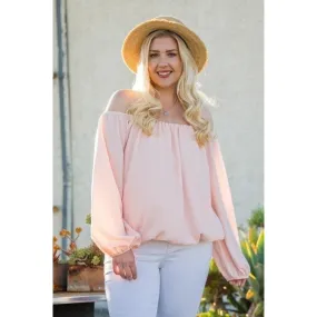 Off Shoulder Long Bubble Sleeve Solid Top