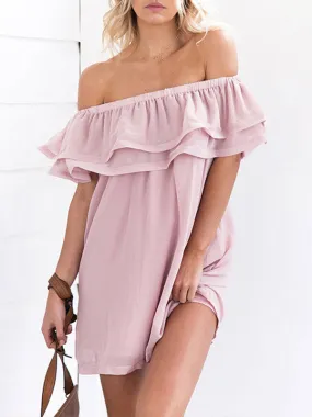 Off-the-shoulder Ruffled Loose Chiffon Mini Dress