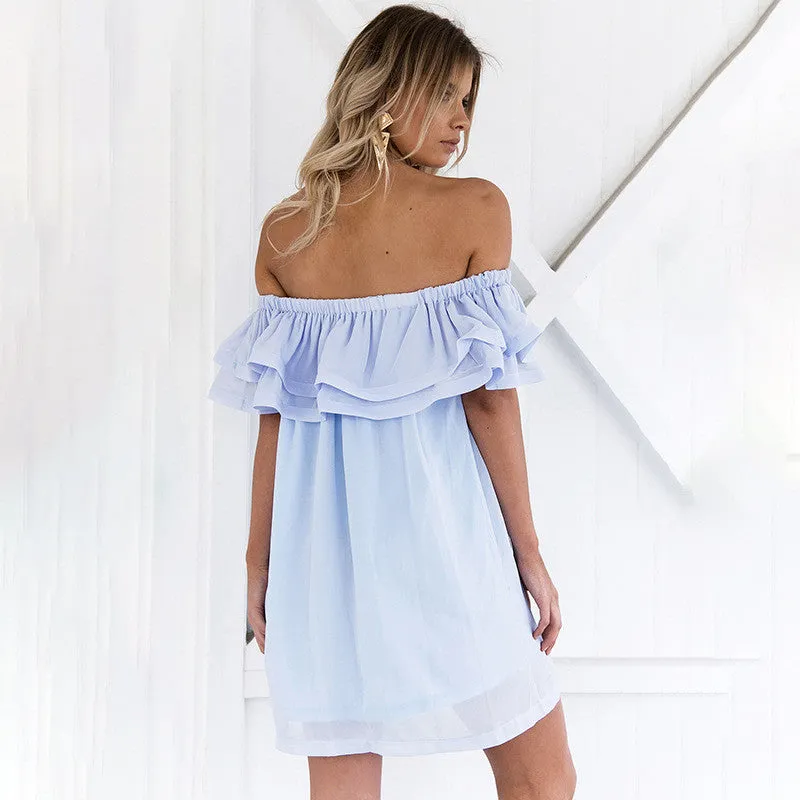 Off-the-shoulder Ruffled Loose Chiffon Mini Dress