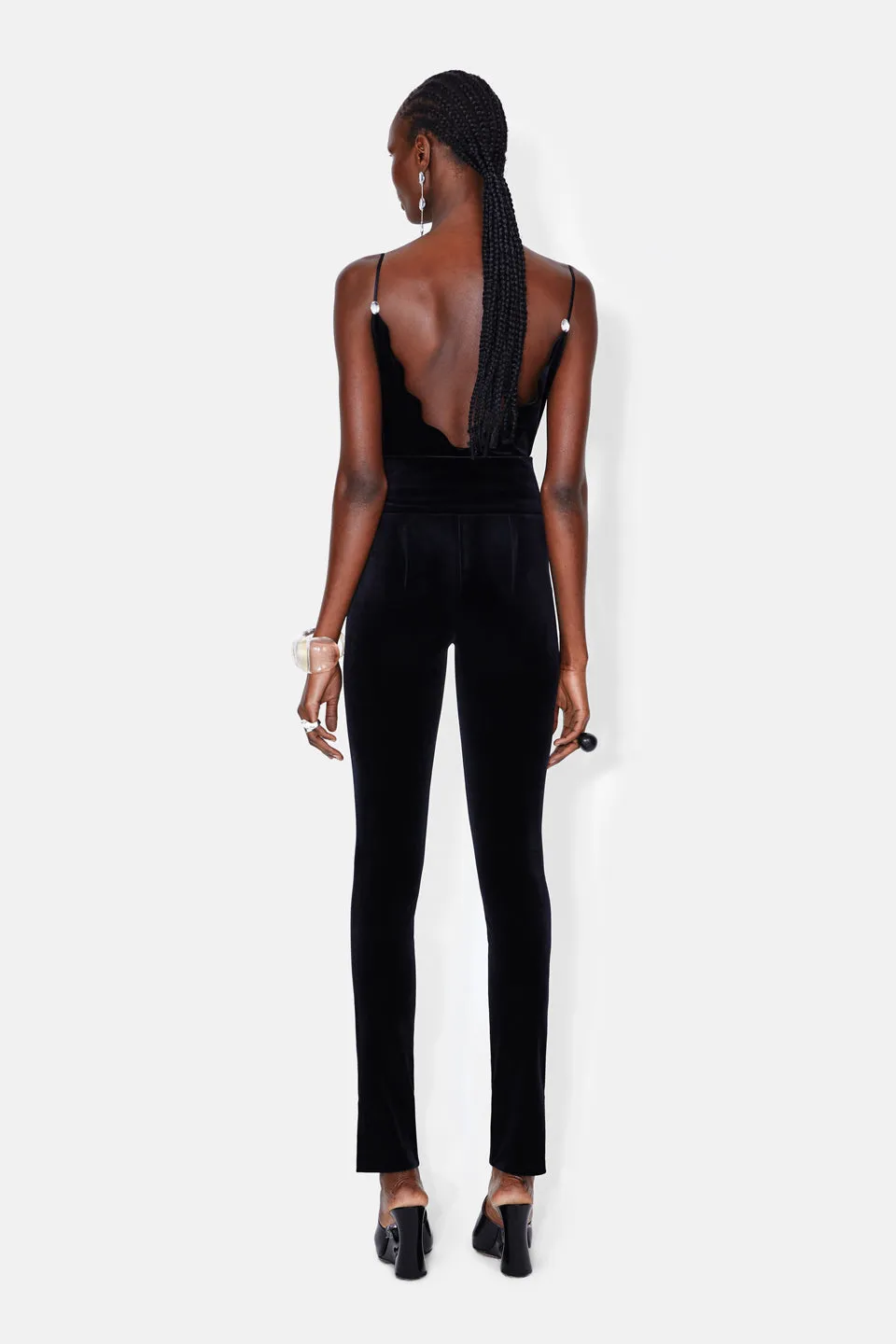 Pat Globe Velvet Bodysuit - Black