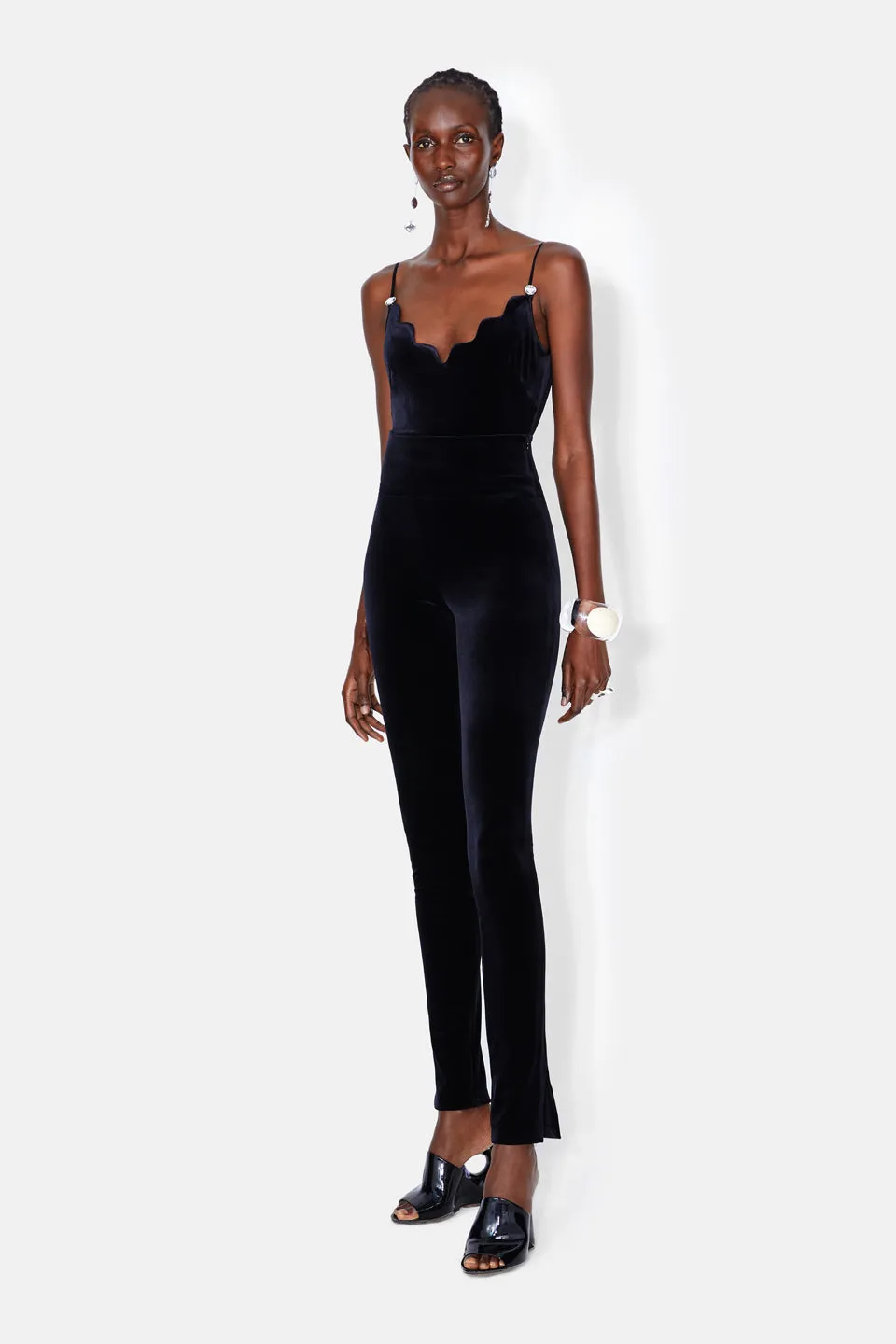 Pat Globe Velvet Bodysuit - Black