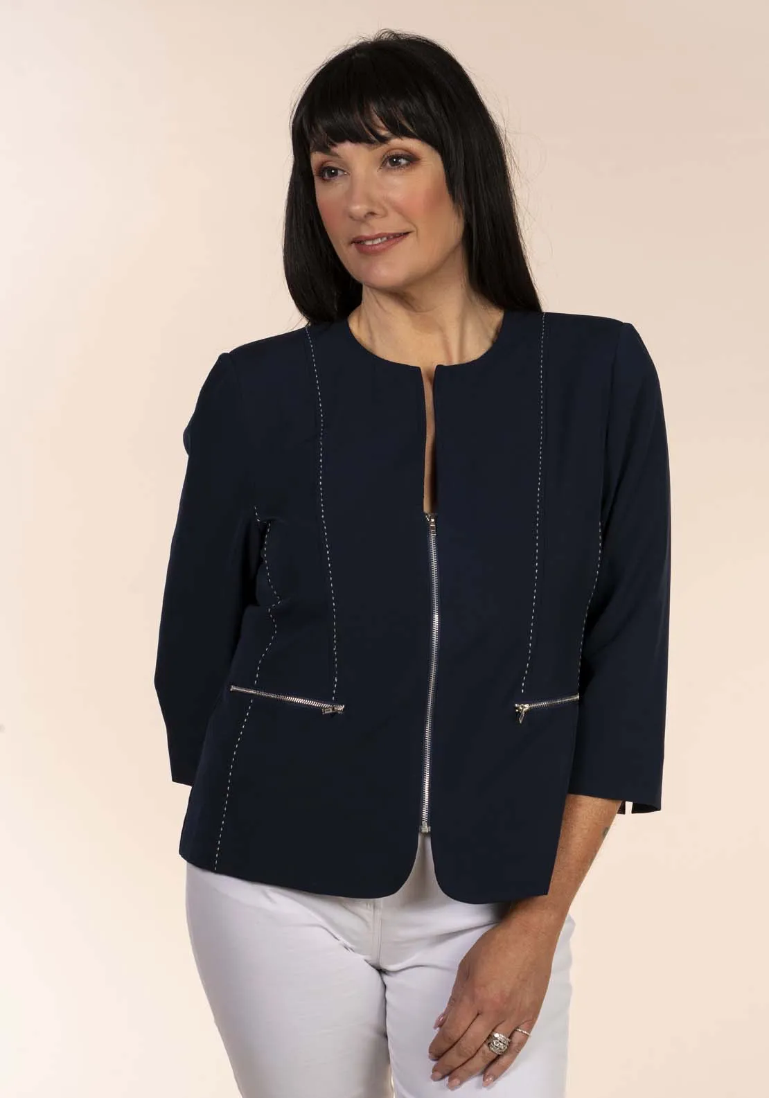 Pick Stitch Blazer - Navy