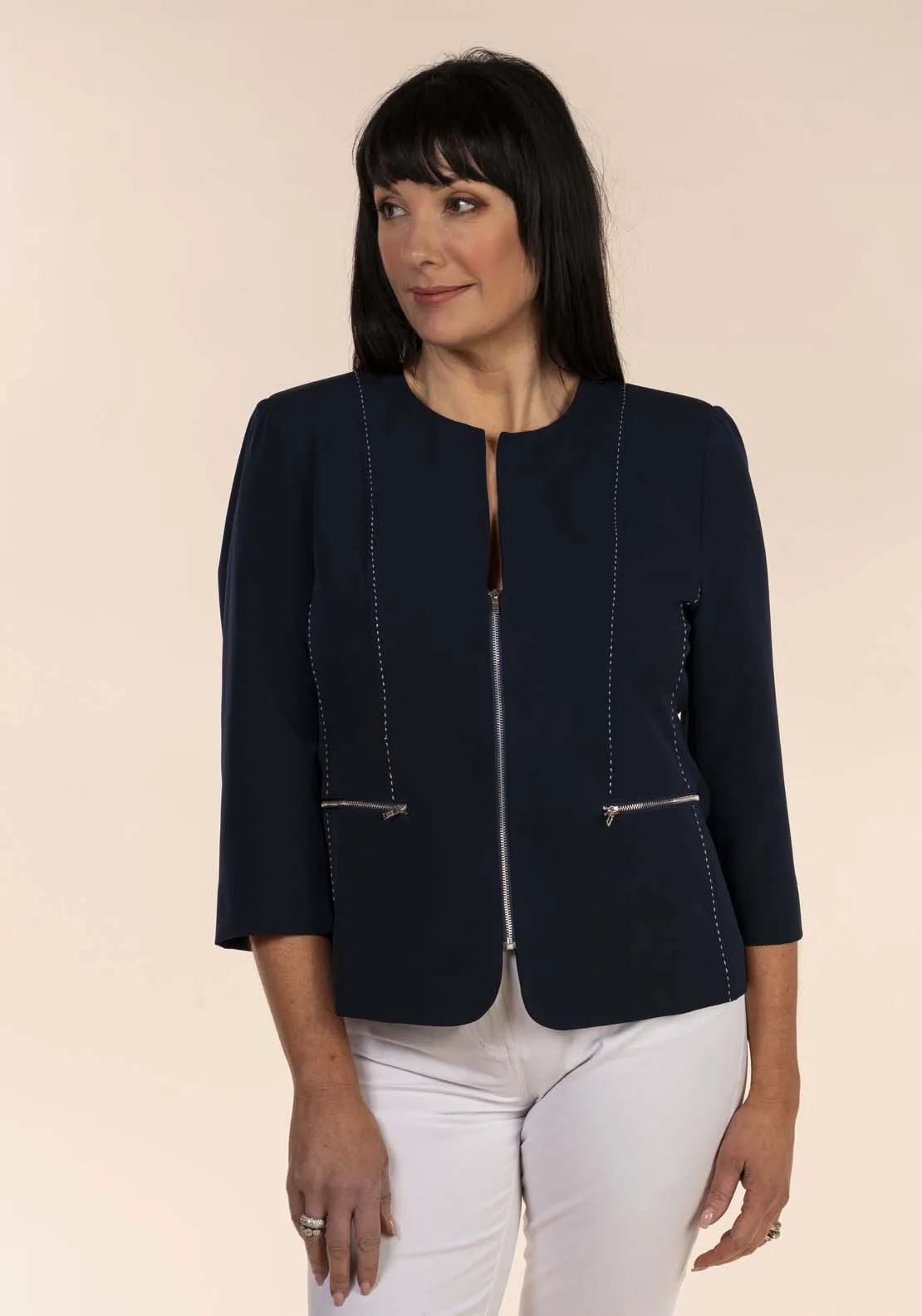 Pick Stitch Blazer - Navy