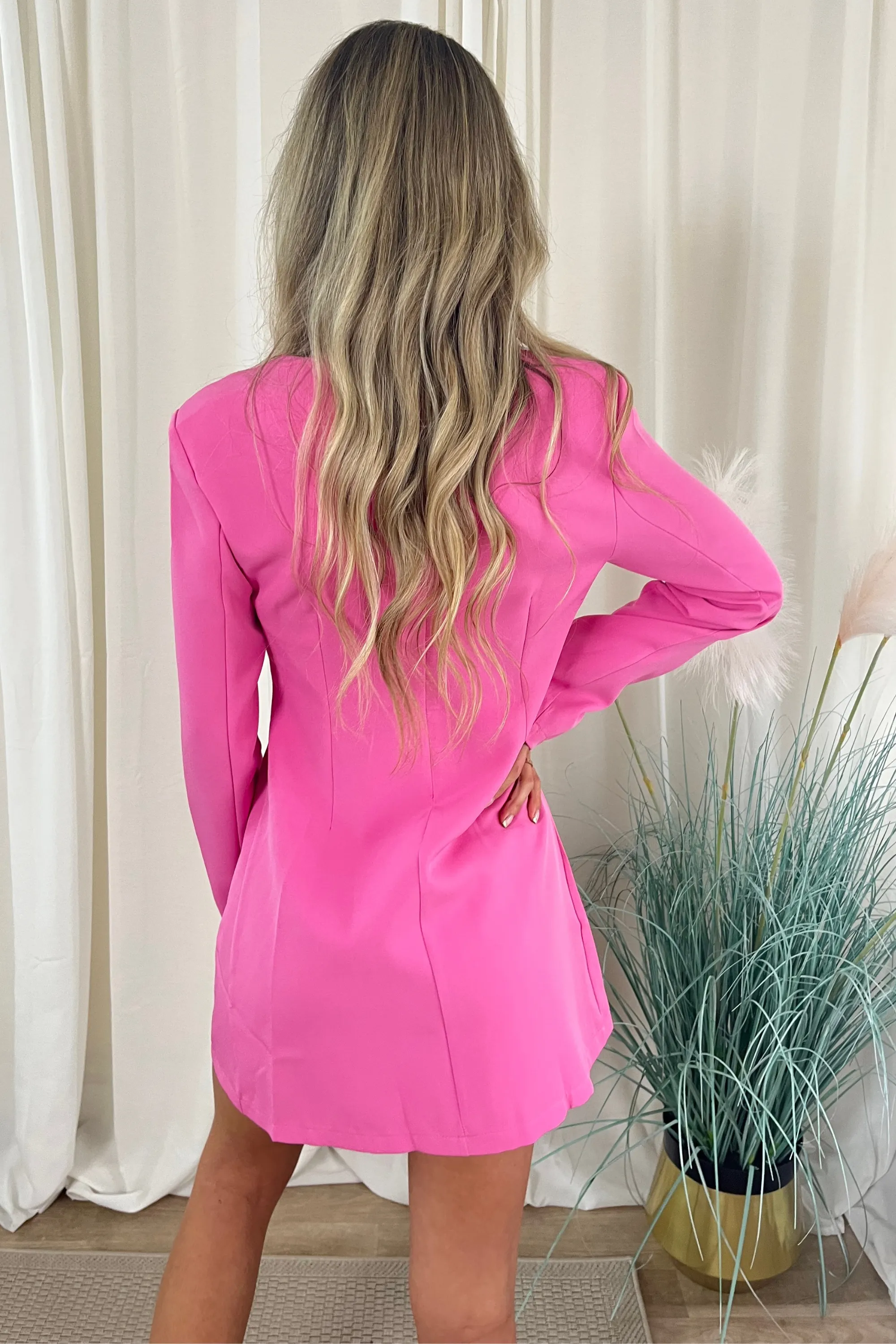 Pink Buckle Long Sleeve Blazer Dress