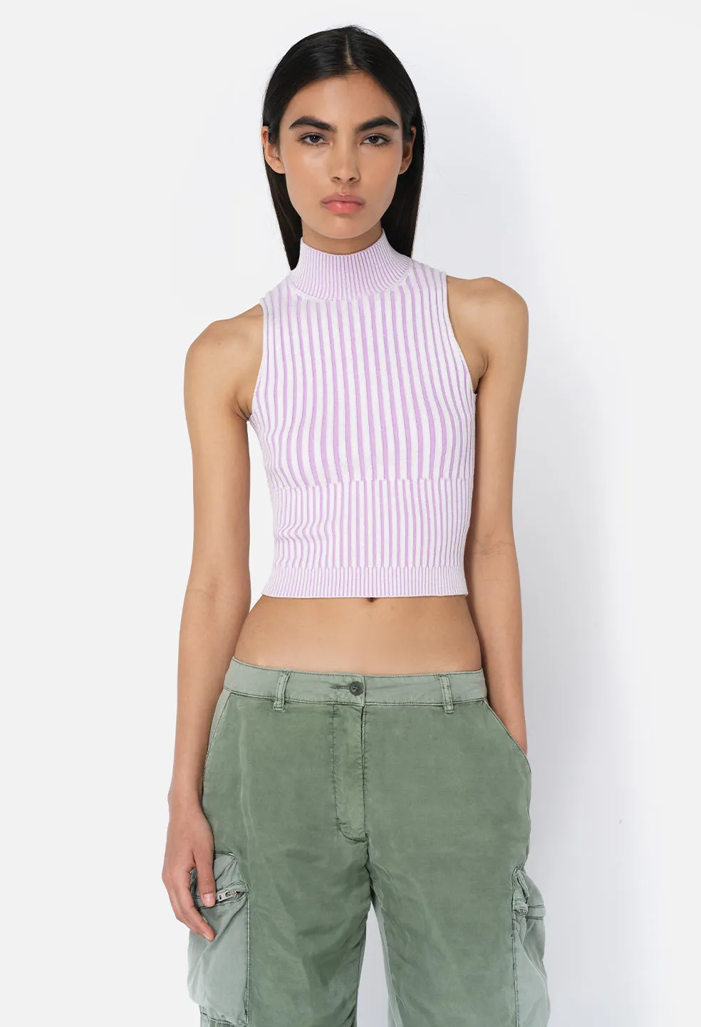 Piper Silk Rib Mock Neck Top / Lavender