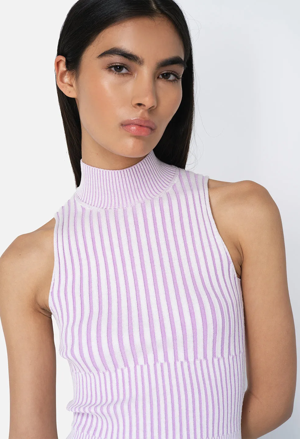 Piper Silk Rib Mock Neck Top / Lavender