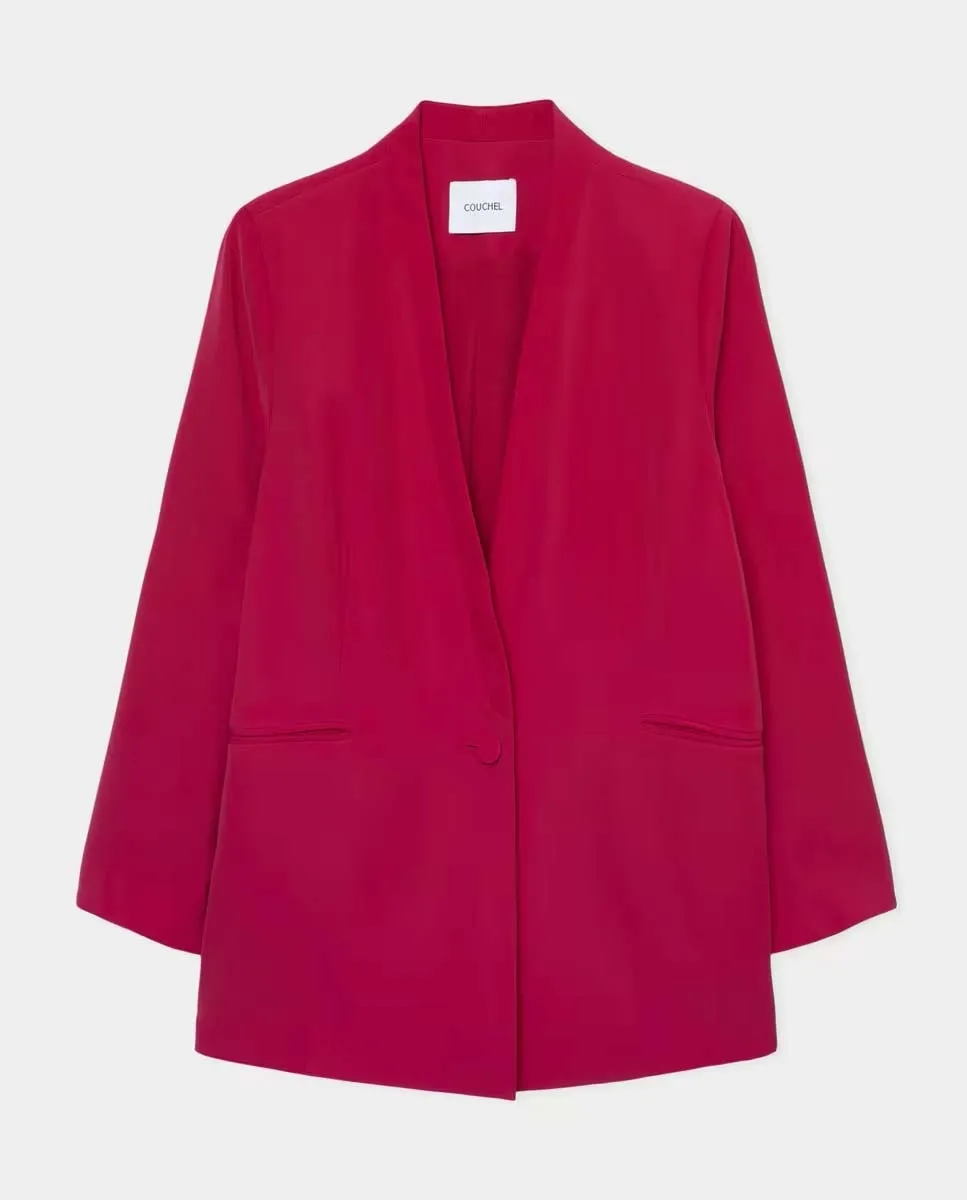 Plain Blazer Without Lapel - Pink