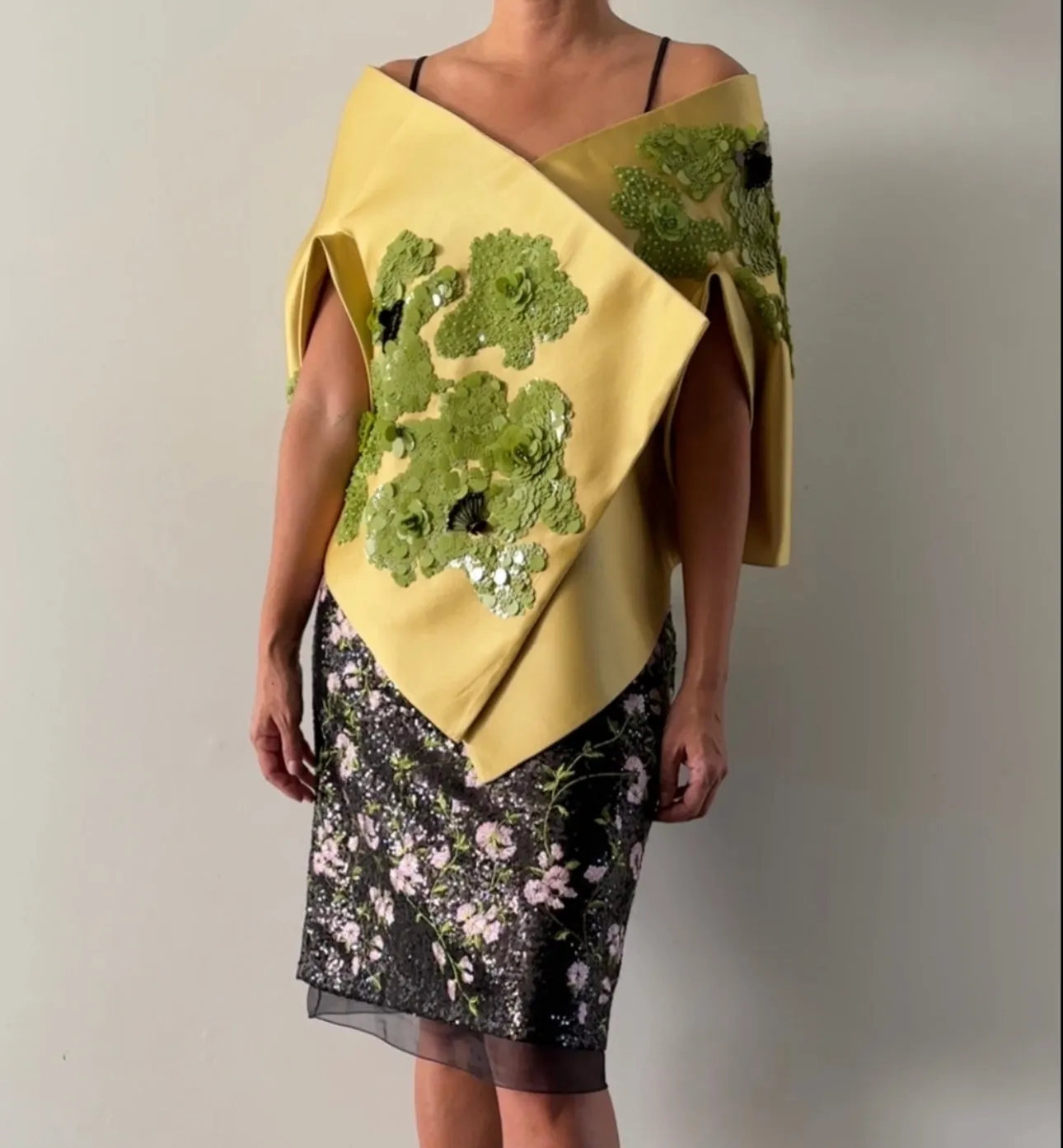 Prada SS2013 Yellow and Green Silk Satin Sequin Beaded Wrap Top