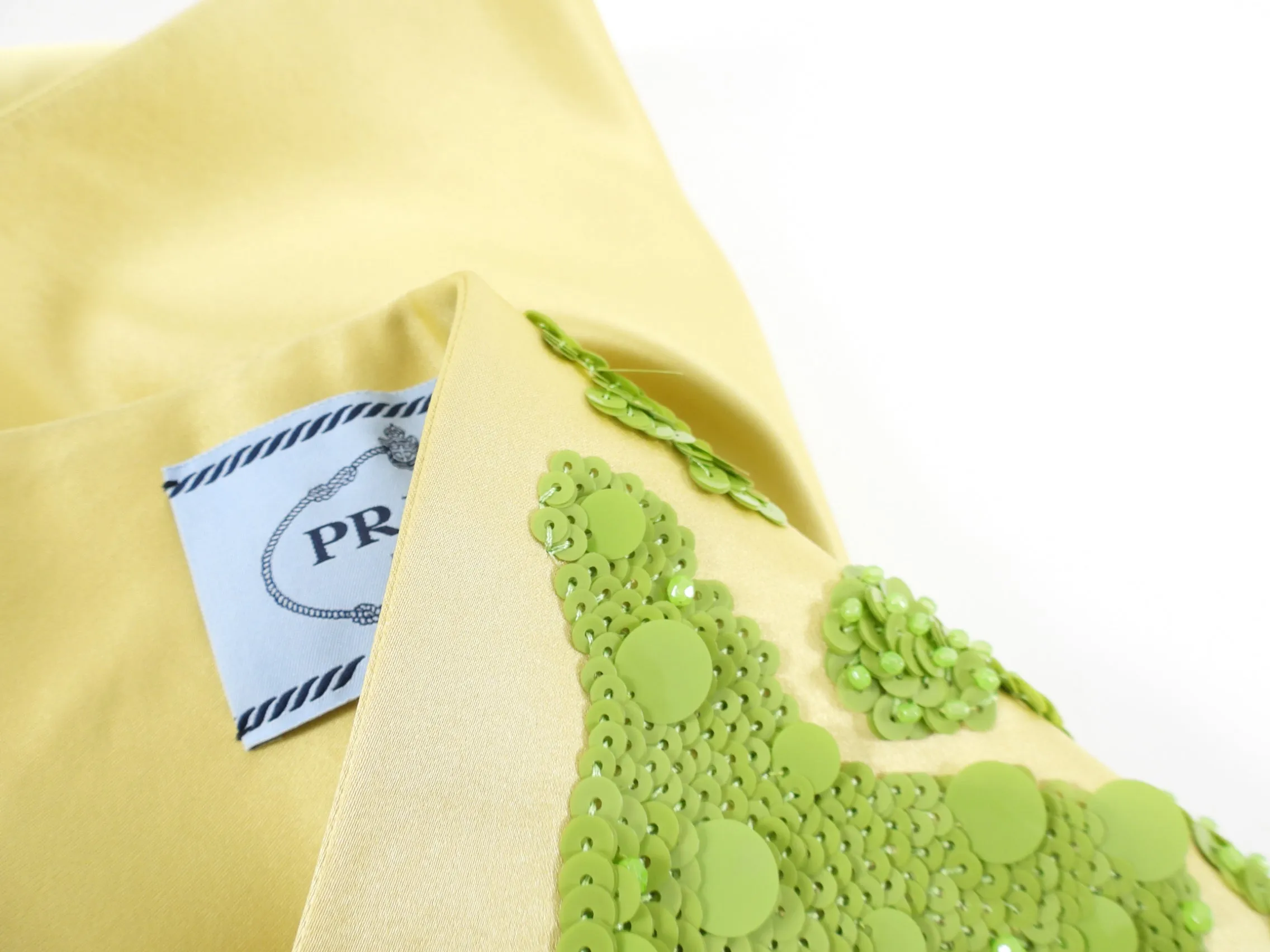 Prada SS2013 Yellow and Green Silk Satin Sequin Beaded Wrap Top