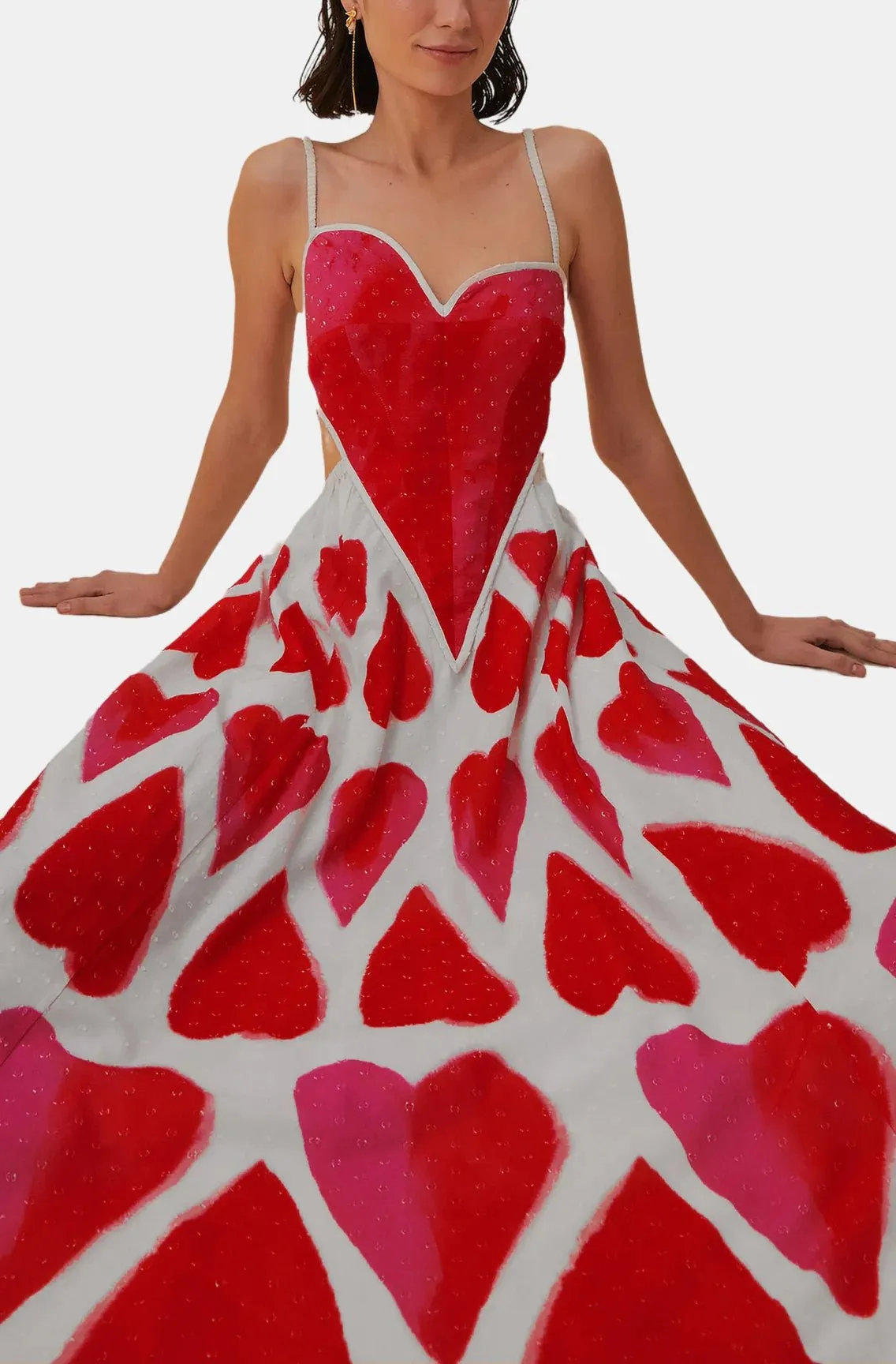 Printed Hearts Off-White Straps Maxi Dress - Flirty Valentine's Day Look